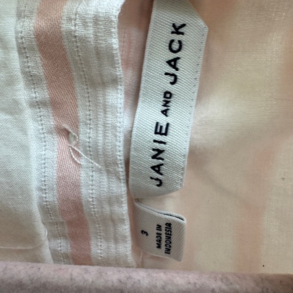 Janie and Jack 3T Pink and White Stripe Ruffled Short Sleeve Blouse - Picture 4 of 5